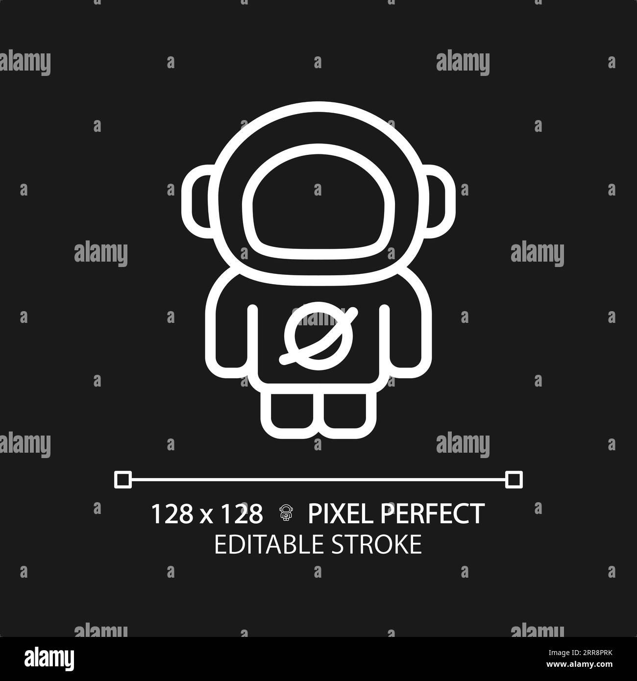 Astronaut pixel perfect white linear icon for dark theme Stock Vector