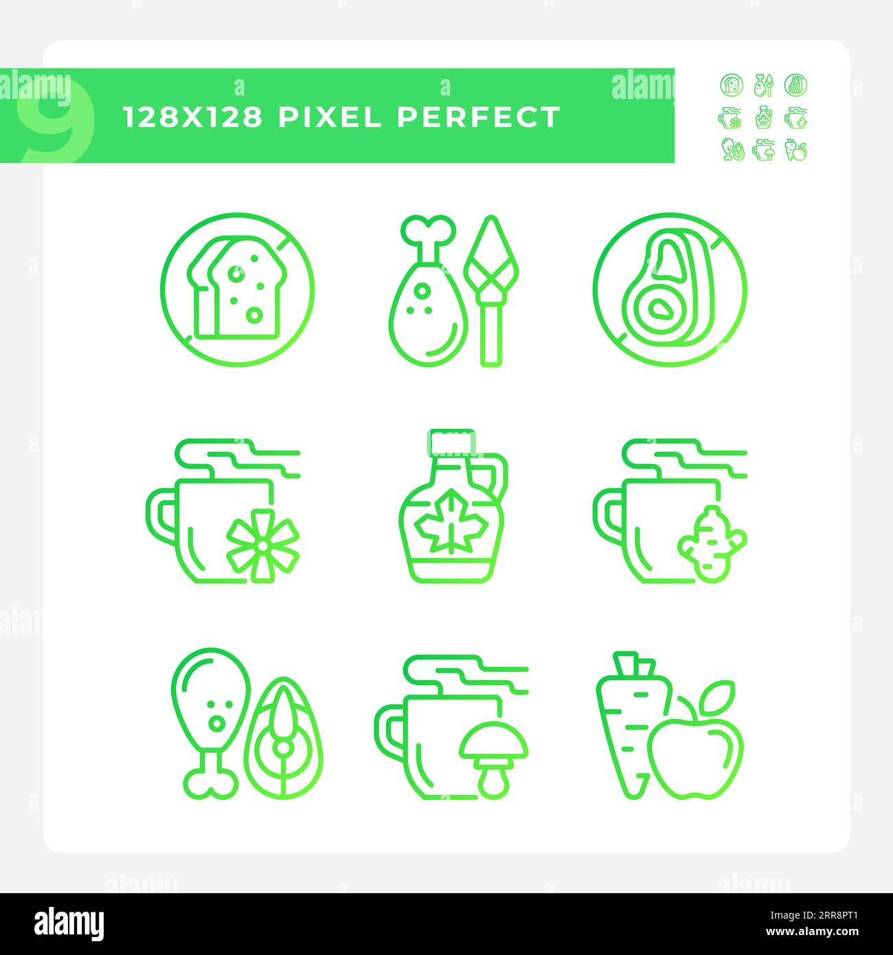 2D pixel perfect gradient allergen free icons Stock Vector