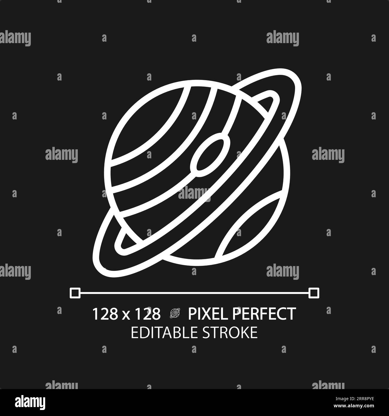 Saturn pixel perfect white linear icon for dark theme Stock Vector