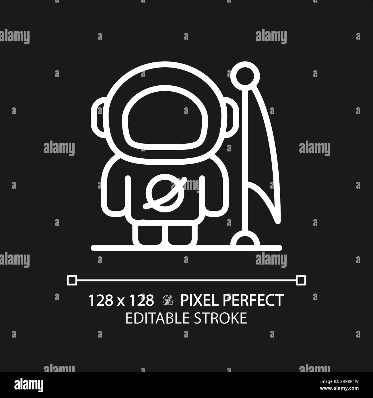 Man on moon pixel perfect white linear icon for dark theme Stock Vector