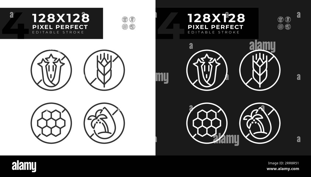 Pixel perfect dark and light allergen free linear icons set Stock ...