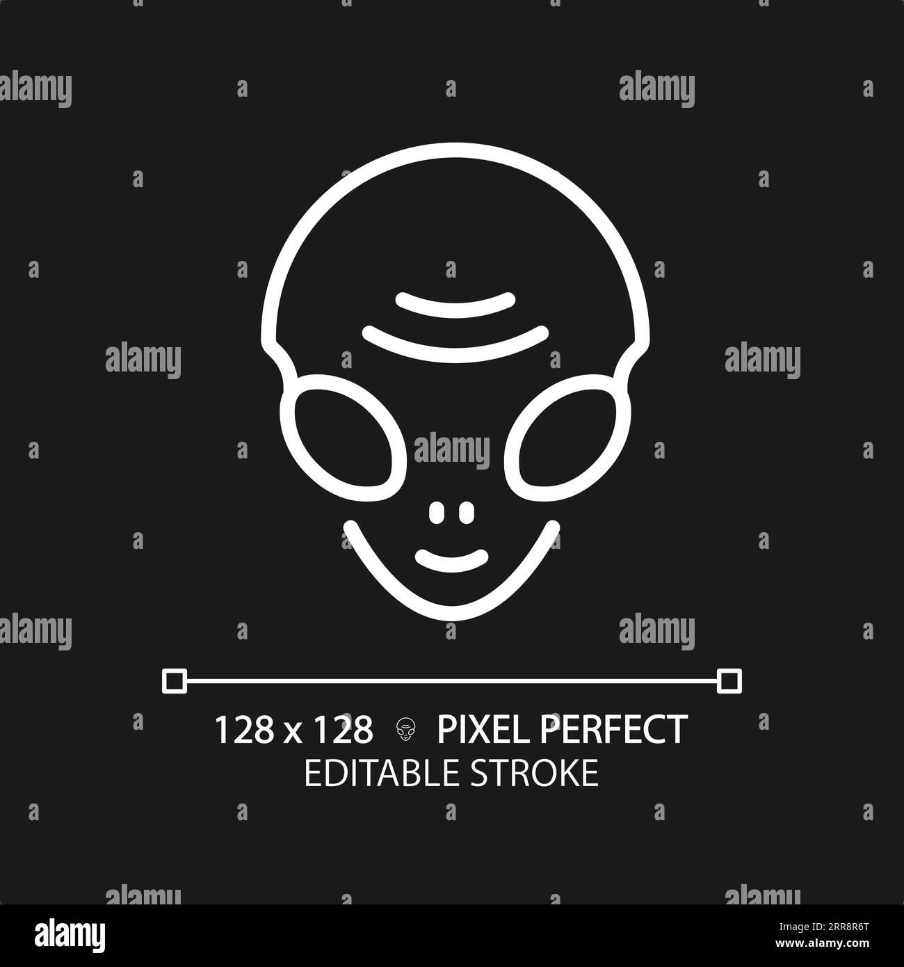 Alien face pixel perfect white linear icon for dark theme Stock Vector