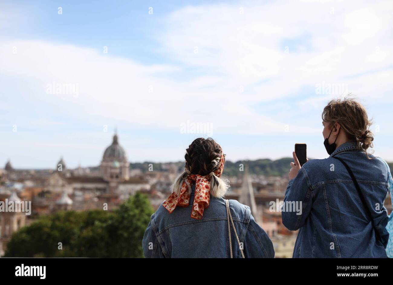 Viewing Platform Rome 210516 -- ROME, May 16, 2021 -- People enjoy the scenery from a viewing ...