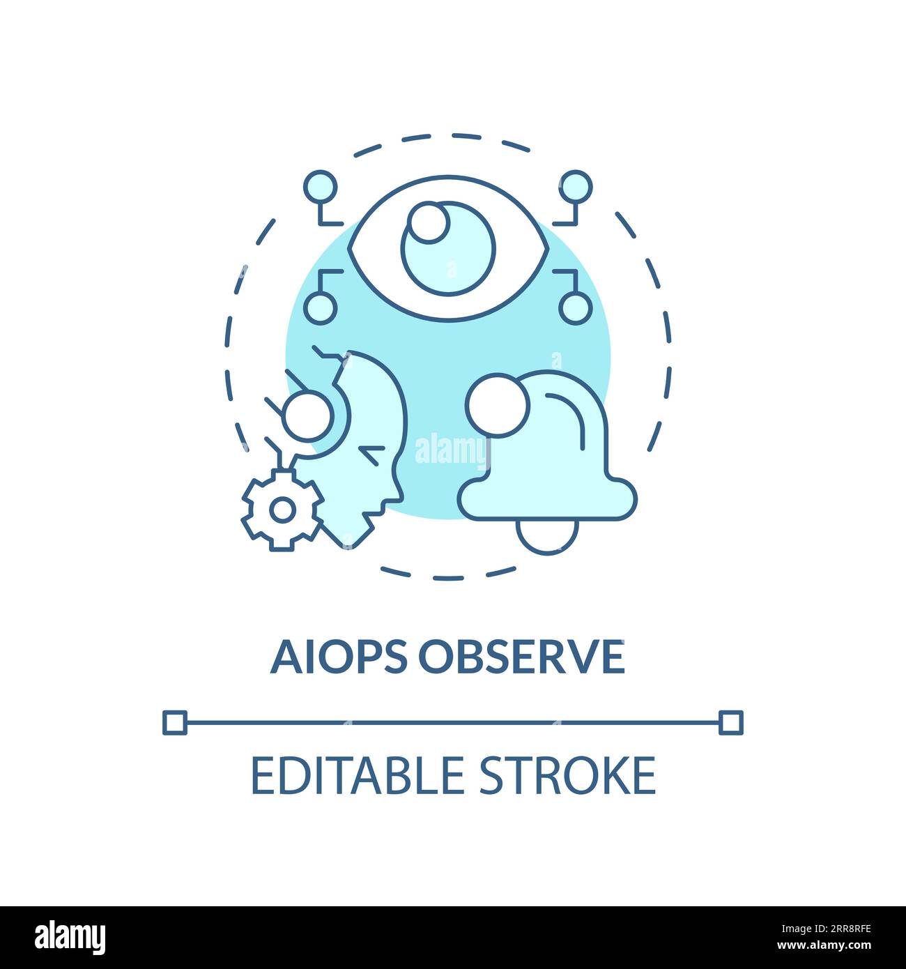 2D thin linear blue AI ops observe icon Stock Vector