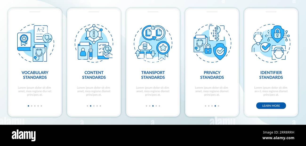 Walkthrough HIR with blue linear icons concept Stock Vector