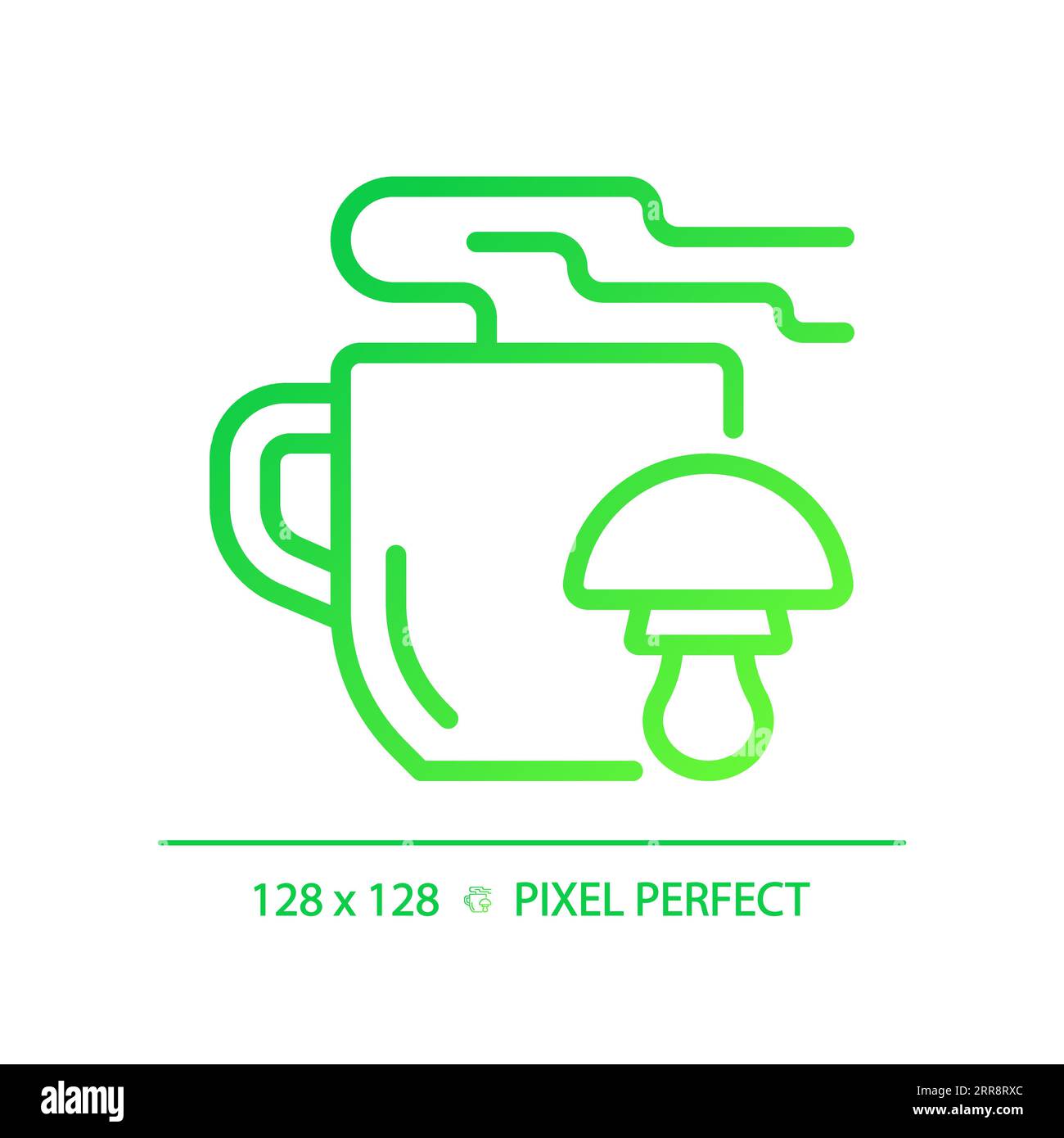2D thin linear green gradient mushroom tea icon Stock Vector