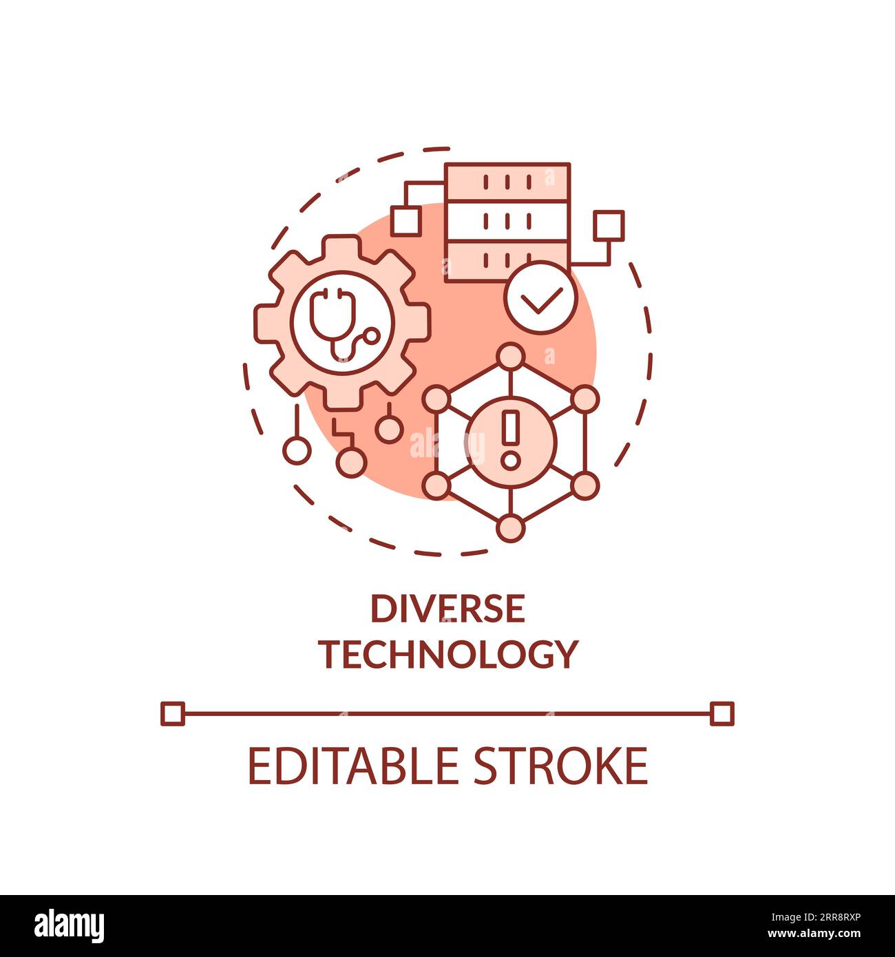 2D thin line red icon diverse technology concept Stock Vector