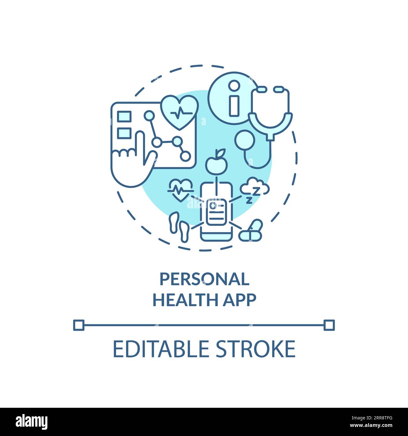 2D thin line blue icon personal health app concept Stock Vector Image