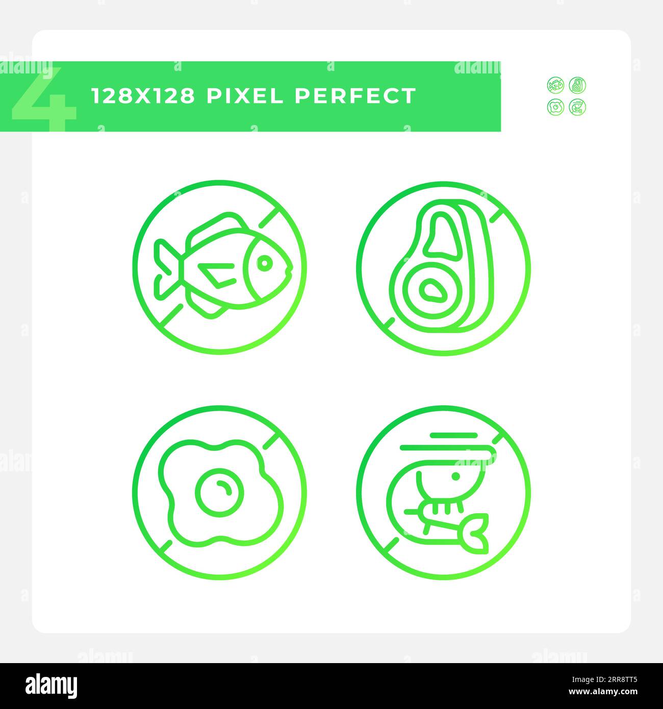 2D pixel perfect allergen free gradient icons set Stock Vector