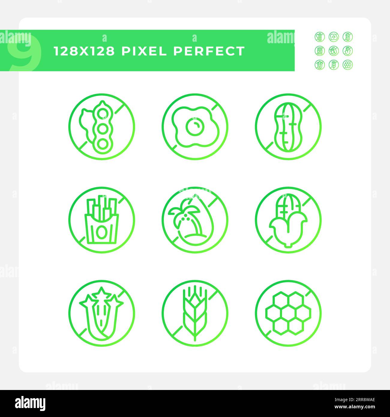 Pixel perfect gradient allergen free icons collection Stock Vector