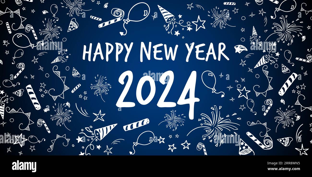 happy new year 2024 festive doodles theme Stock Photo Alamy