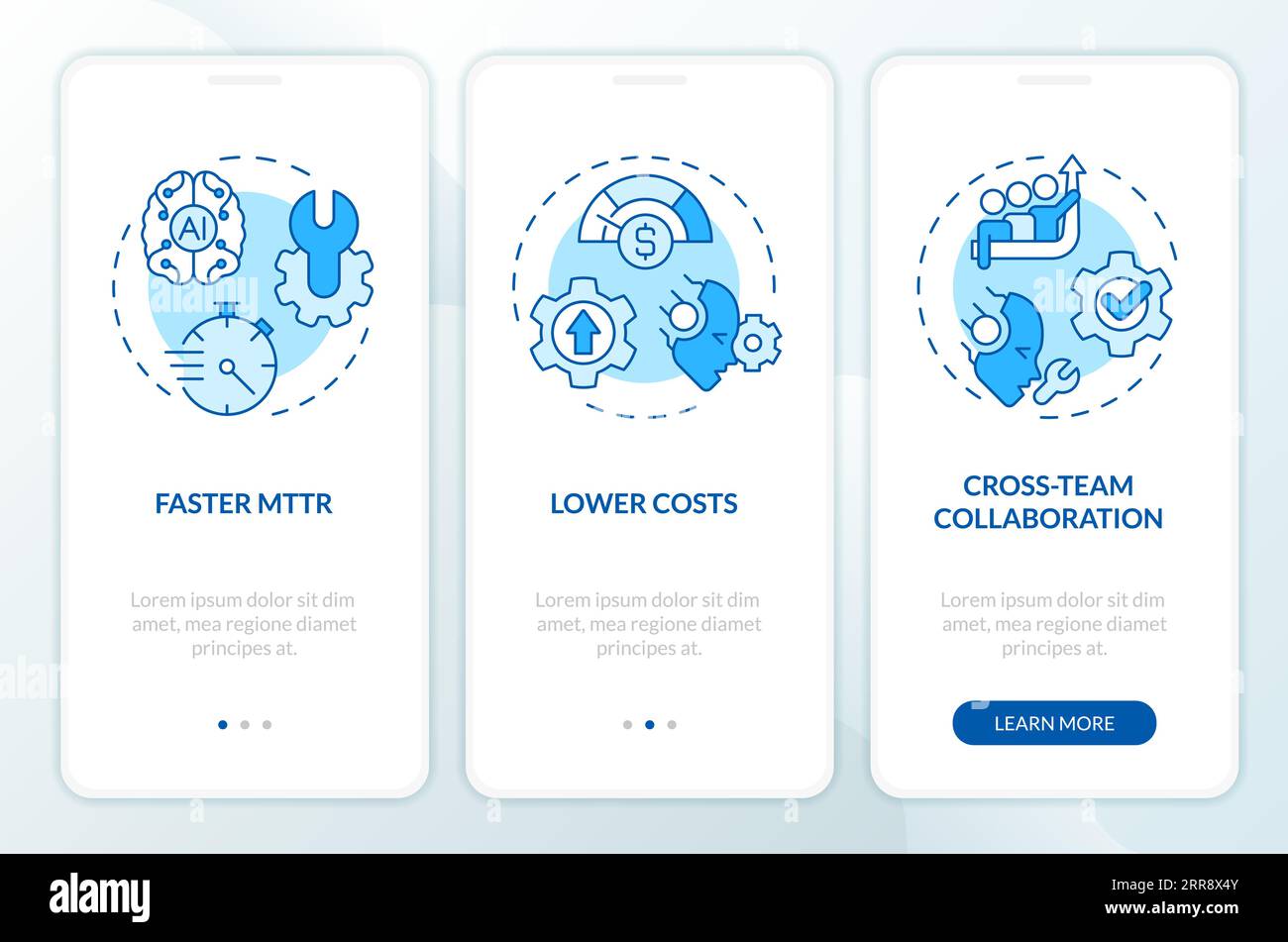 Walkthrough AI ops with blue icons concept Stock Vector