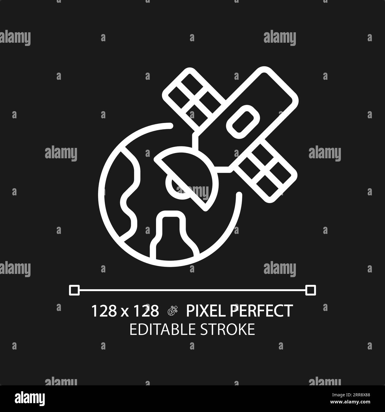 Satellite pixel perfect white linear icon for dark theme Stock Vector