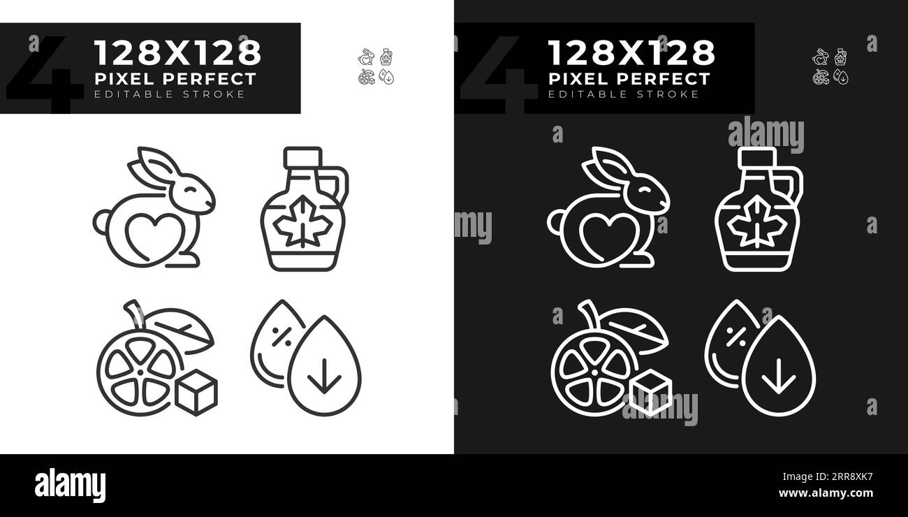 2D pixel perfect dark and light allergen free line icons set Stock ...
