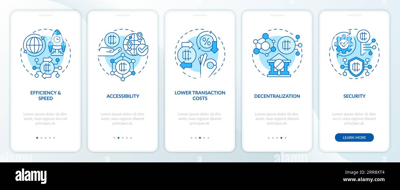 Walkthrough digital currency with thin linear icons concept Stock Vector