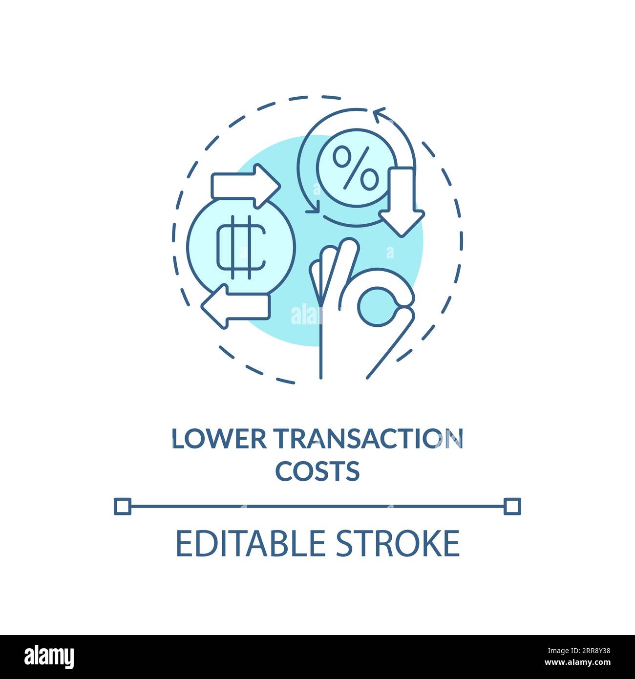 2D lower transaction costs blue line icon concept Stock Vector