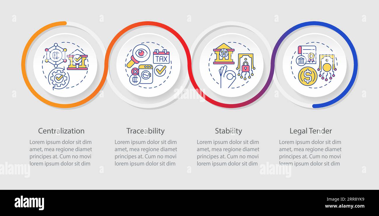 Multicolor digital currency layout with thin linear icons Stock Vector