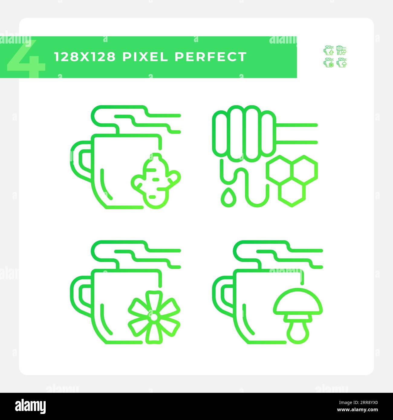 Pixel perfect green gradient allergen free icons Stock Vector