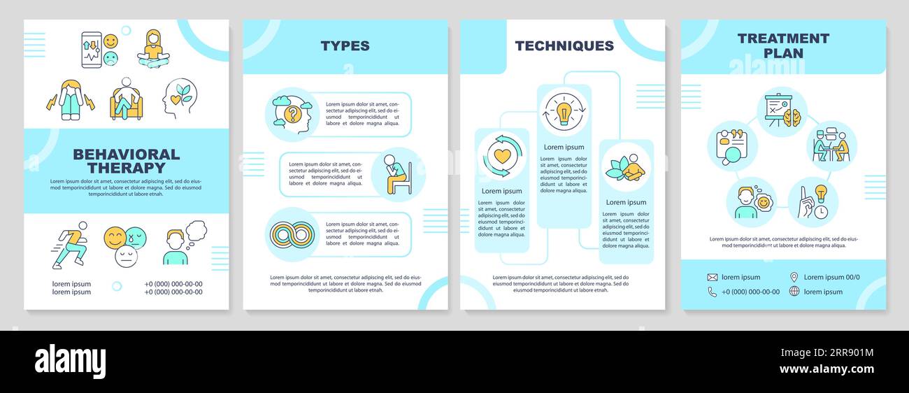 Brochure with behavioral therapy thin line icons Stock Vector