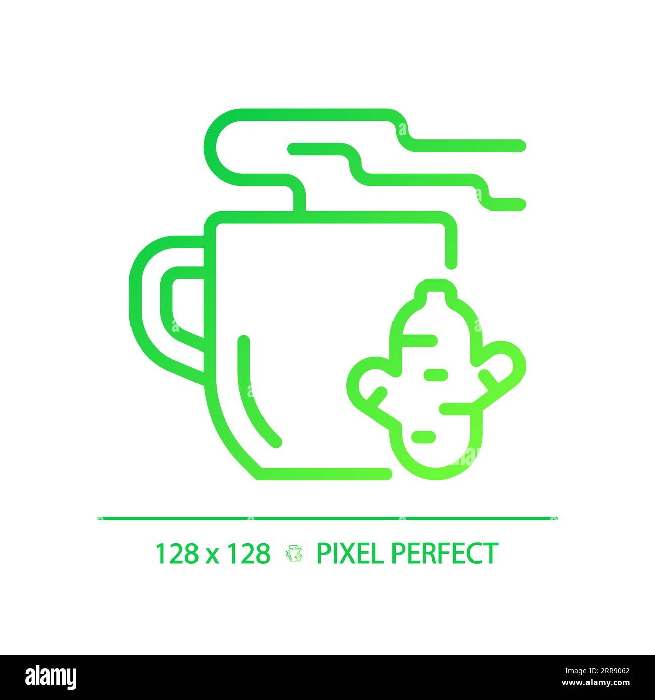 2D thin linear green gradient ginger tea icon Stock Vector