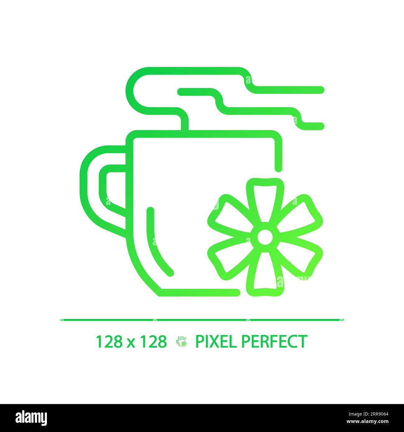 2D thin linear green gradient flower tea icon Stock Vector