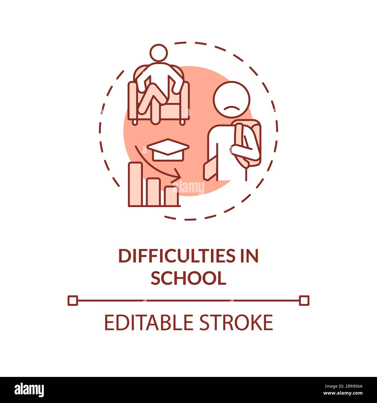 2D difficulties in school red line icon concept Stock Vector