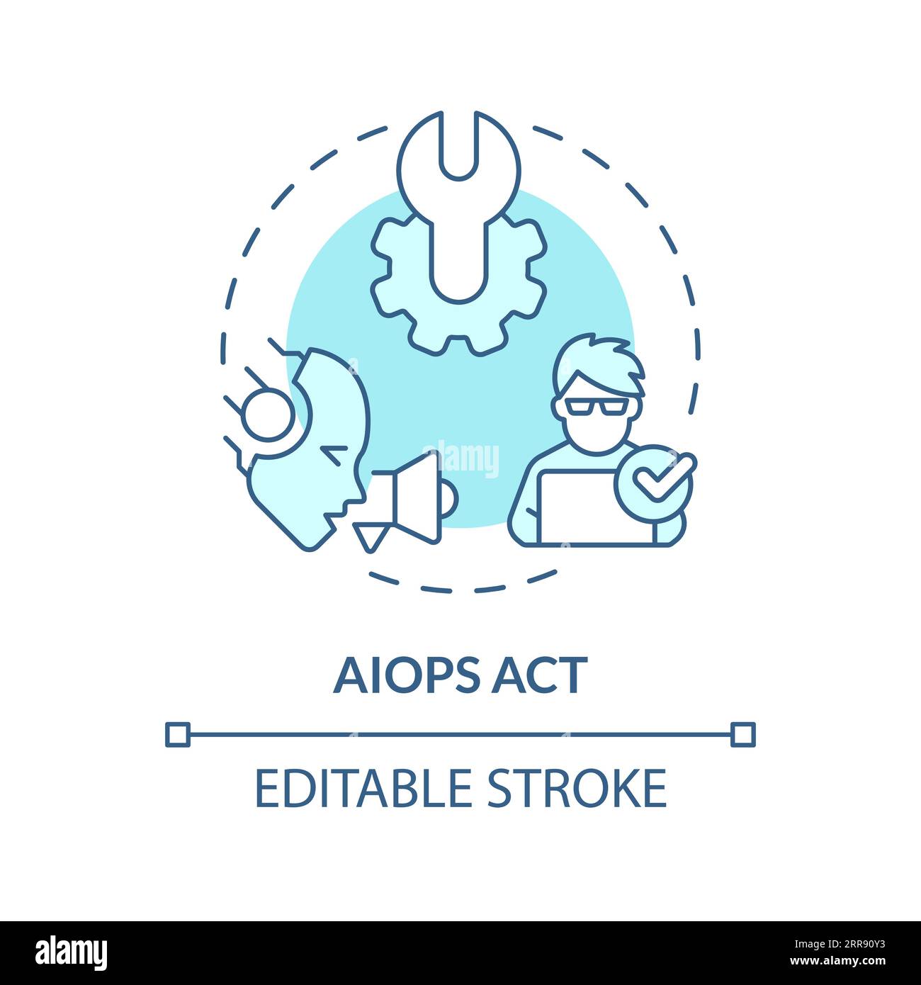 2D thin linear blue AI ops act icon Stock Vector