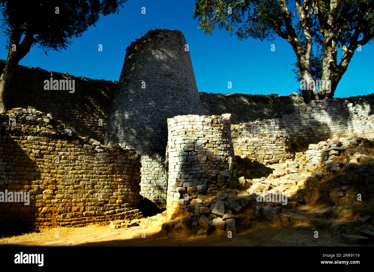 Zimbabwe Great Zimbabwe Ruins Thee Conical Tower in the Great Enclosure UNESCO World Heritage Site Stock Photo