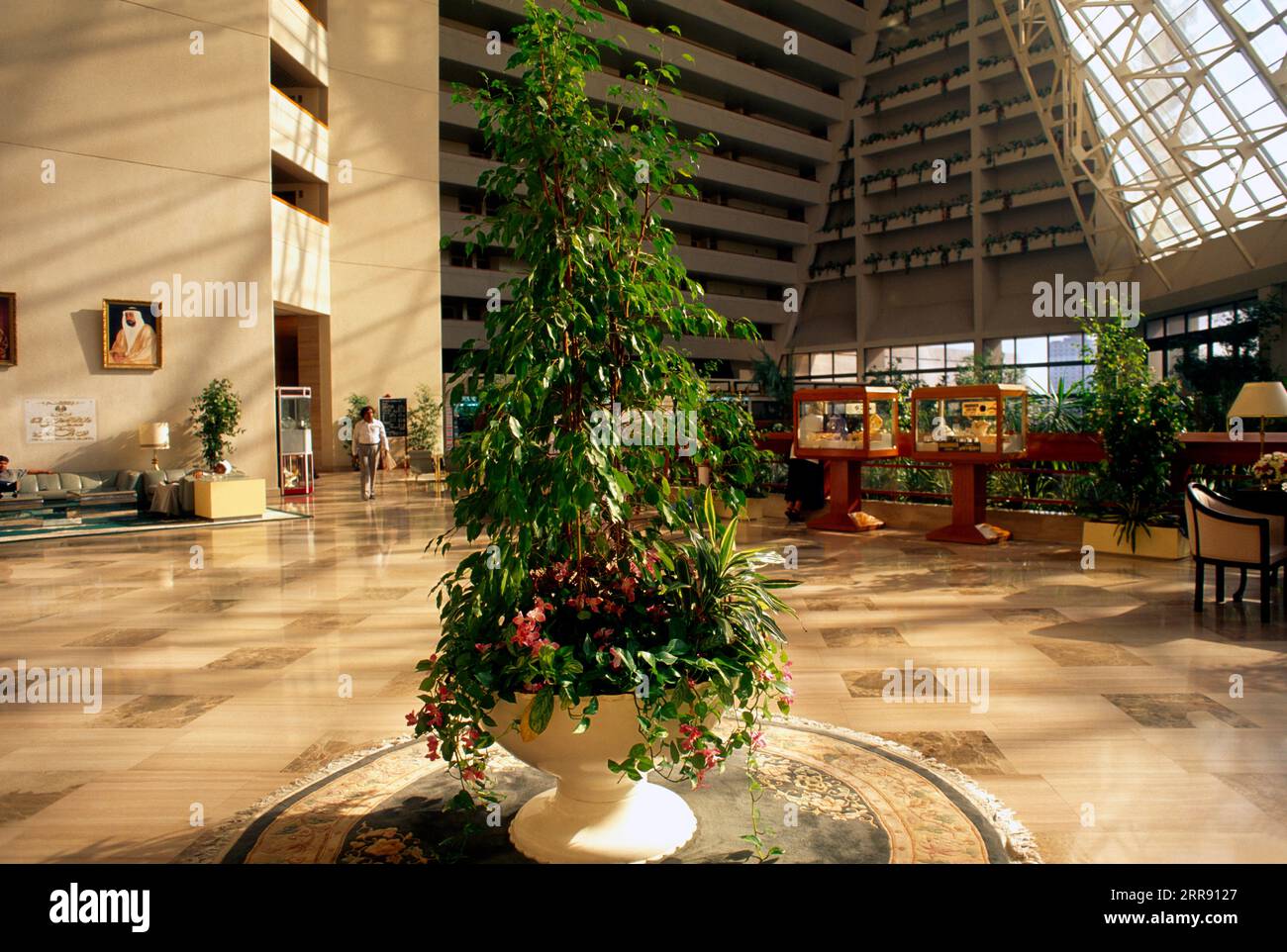 Sharjah UAE Plant in the Middle of Continental Hotel Foyer. Stock Photo
