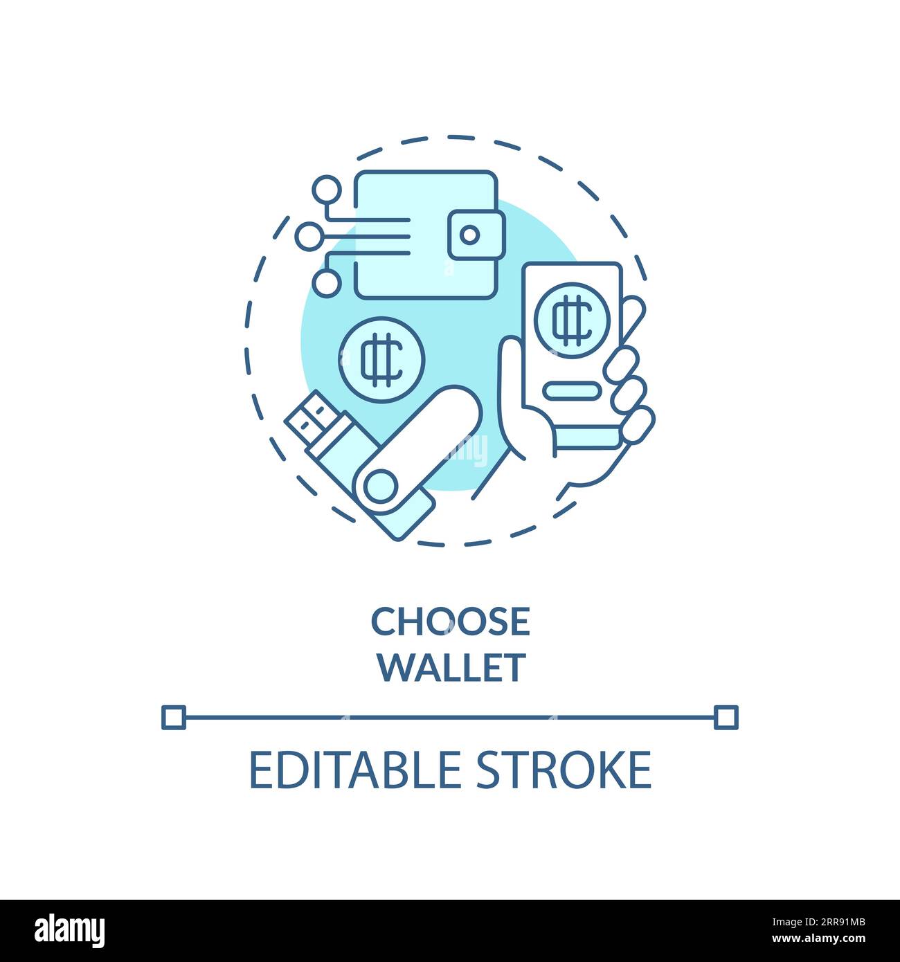 2D choose wallet blue line icon concept Stock Vector