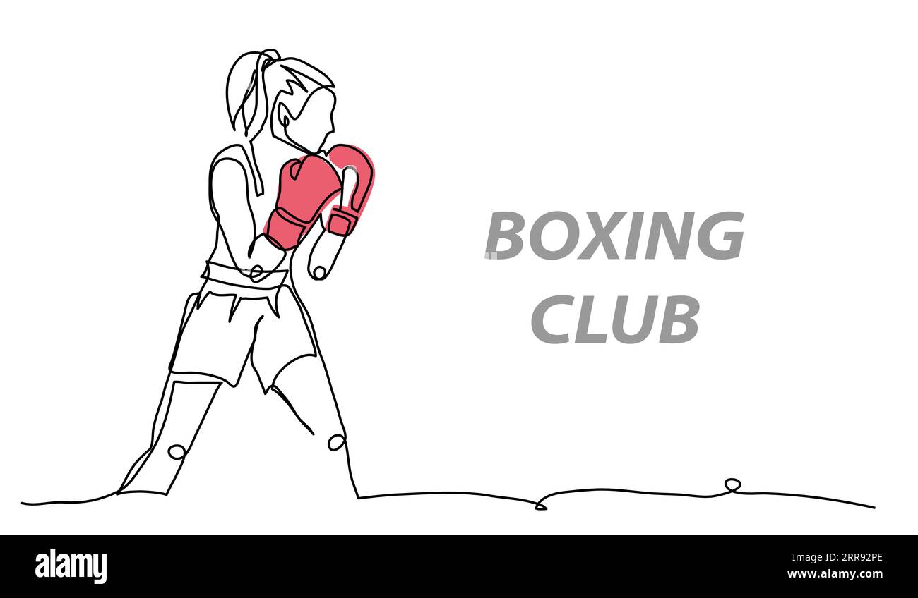 Boxing girl vector illustration. One continuous line art drawing of