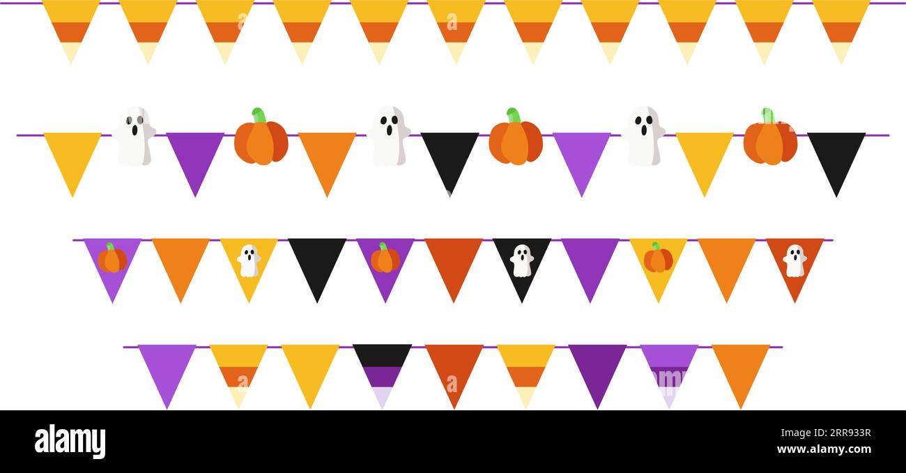 Decorative Halloween garland of small triangular flags. Colorful pennants for birthday, festival, fair or carnival. Vector illustration. Stock Vector