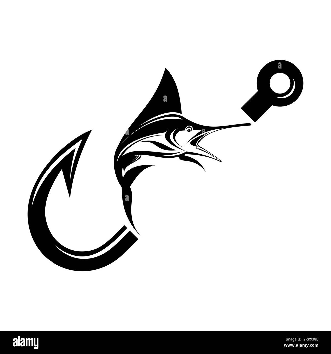 Swordfish in fishing hook on white background. Isolated illustration