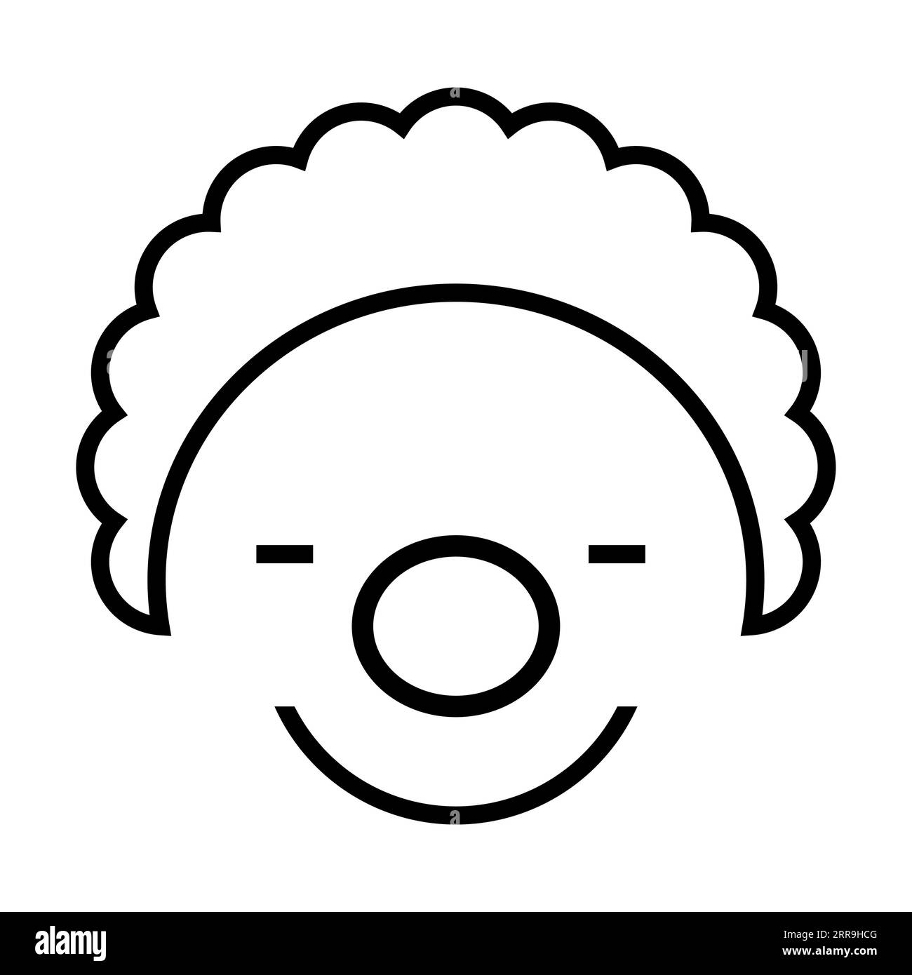 Clown face with big nose and curly wig isolated on white Stock Vector