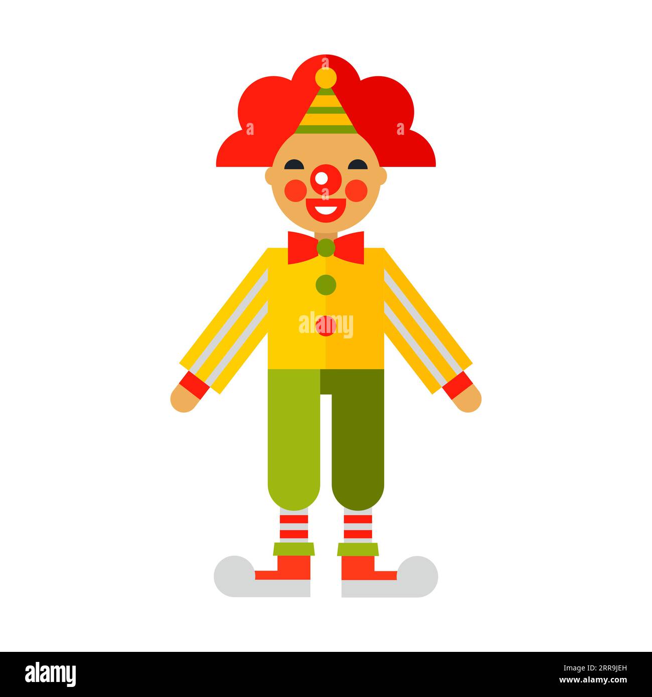 Cheerful clown performing flat vector icon Stock Vector