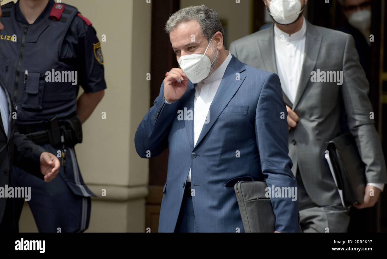210621 -- VIENNA, June 21, 2021 -- Senior Iranian nuclear negotiator Abbas Araqchi, who is also Iran s deputy foreign minister, leaves the venue of a meeting of the Joint Commission on the Joint Comprehensive Plan of Action JCPOA in Vienna, Austria, on June 20, 2021. Talks to revive the 2015 Iran nuclear agreement, formally known as the JCPOA, are closer to a deal, said Enrique Mora, deputy secretary-general and political director of the European External Action Service, on Sunday after the latest meeting that wrapped up the previous six rounds of negotiations.  AUSTRIA-VIENNA-JCPOA-JOINT COMM Stock Photo