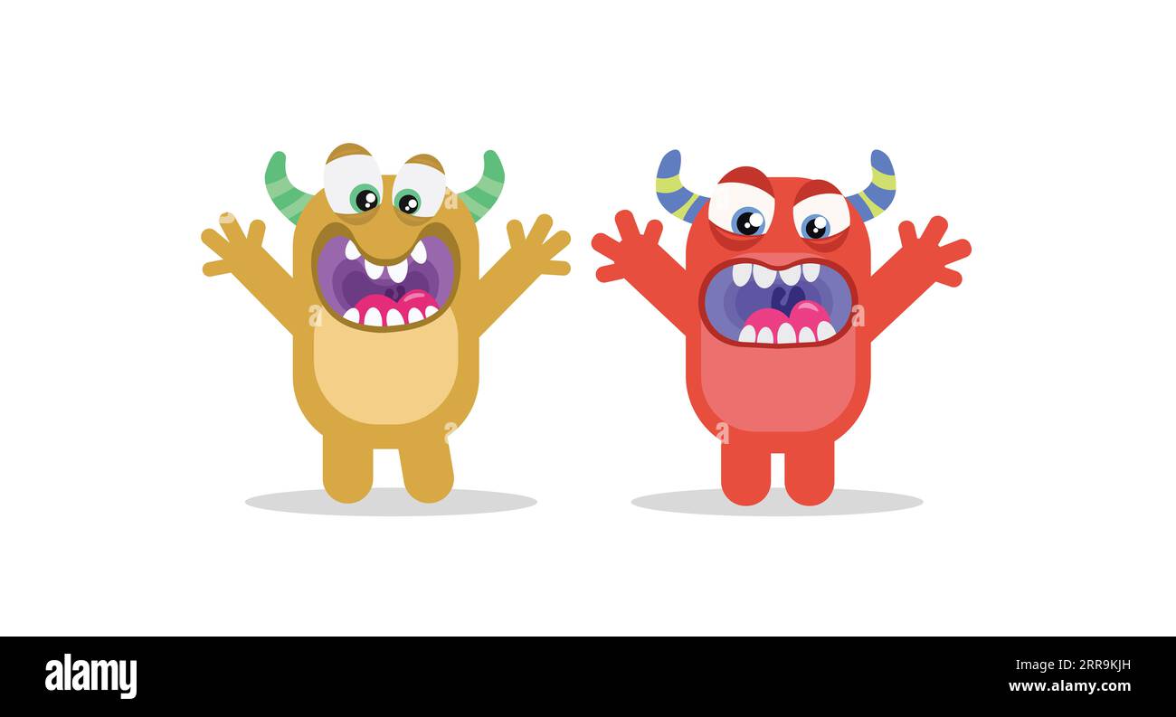 Cute funny screaming monsters colorful illustration Stock Photo
