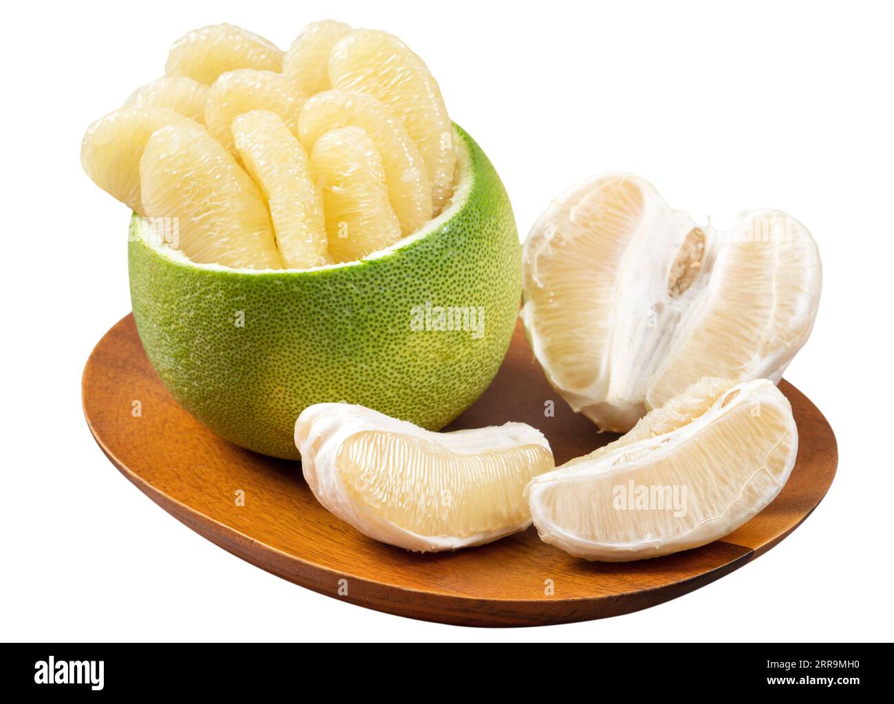 Fresh peeled pomelo, pummelo, grapefruit, shaddock isolated on white background, clipping path
