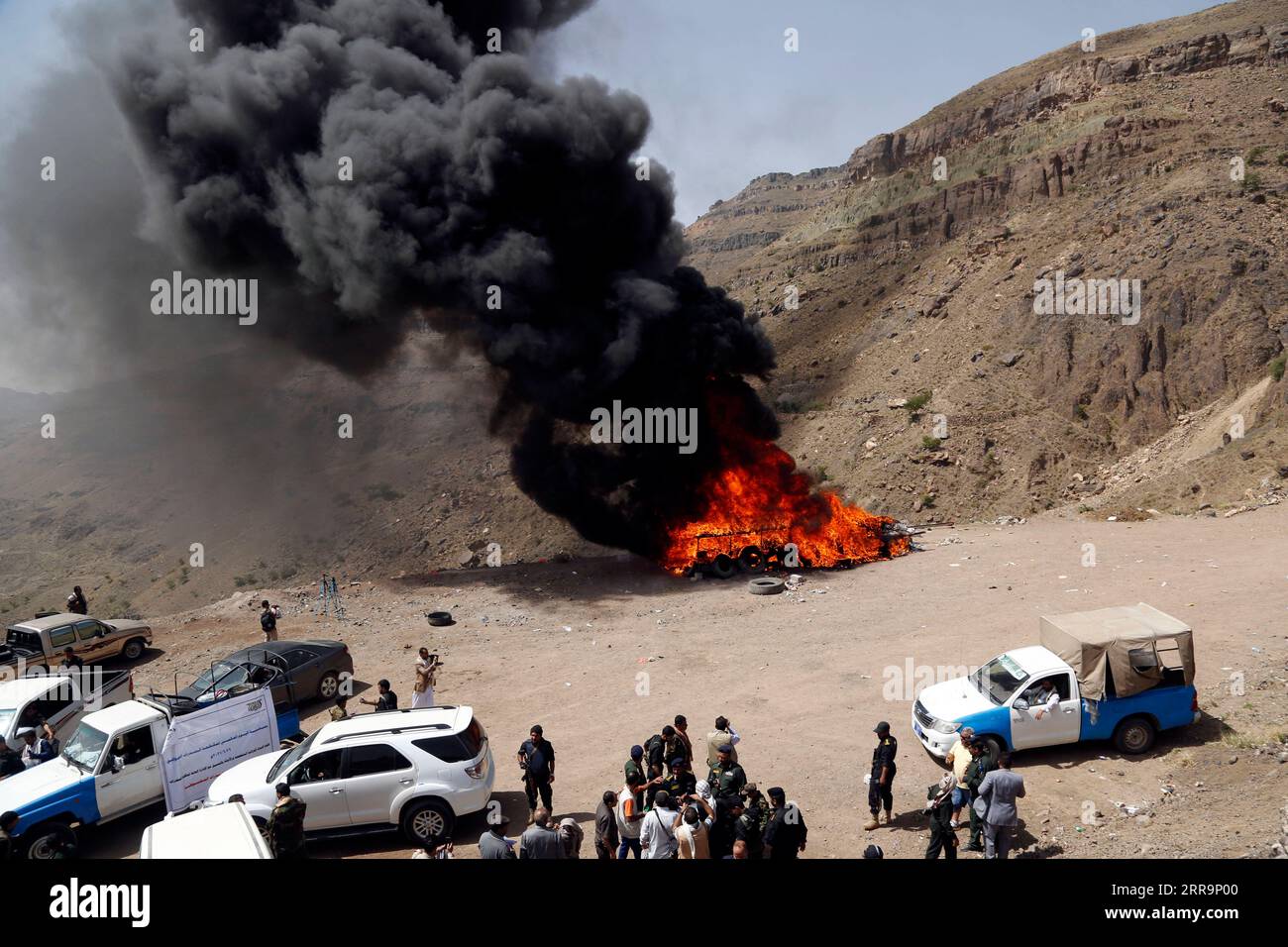 210626 SANAA, June 26, 2021 Local authorities destroy a batch of