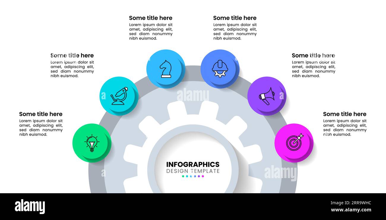 Infographic template with icons and 6 options or steps. Gear. Can be used for workflow layout, diagram, banner, webdesign. Vector illustration Stock Vector