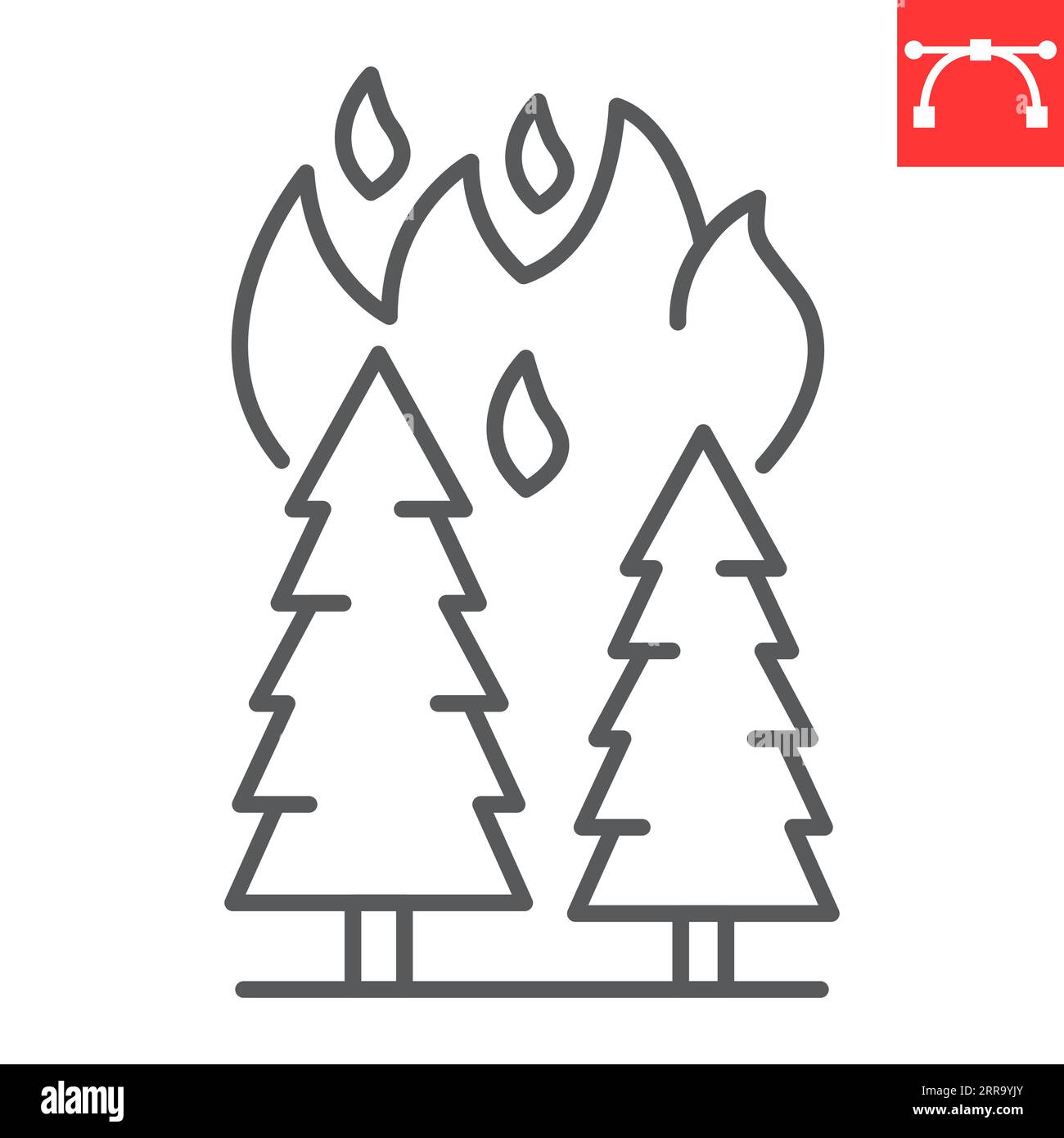 Forest fire line icon, climate change and ecology, pine tree on