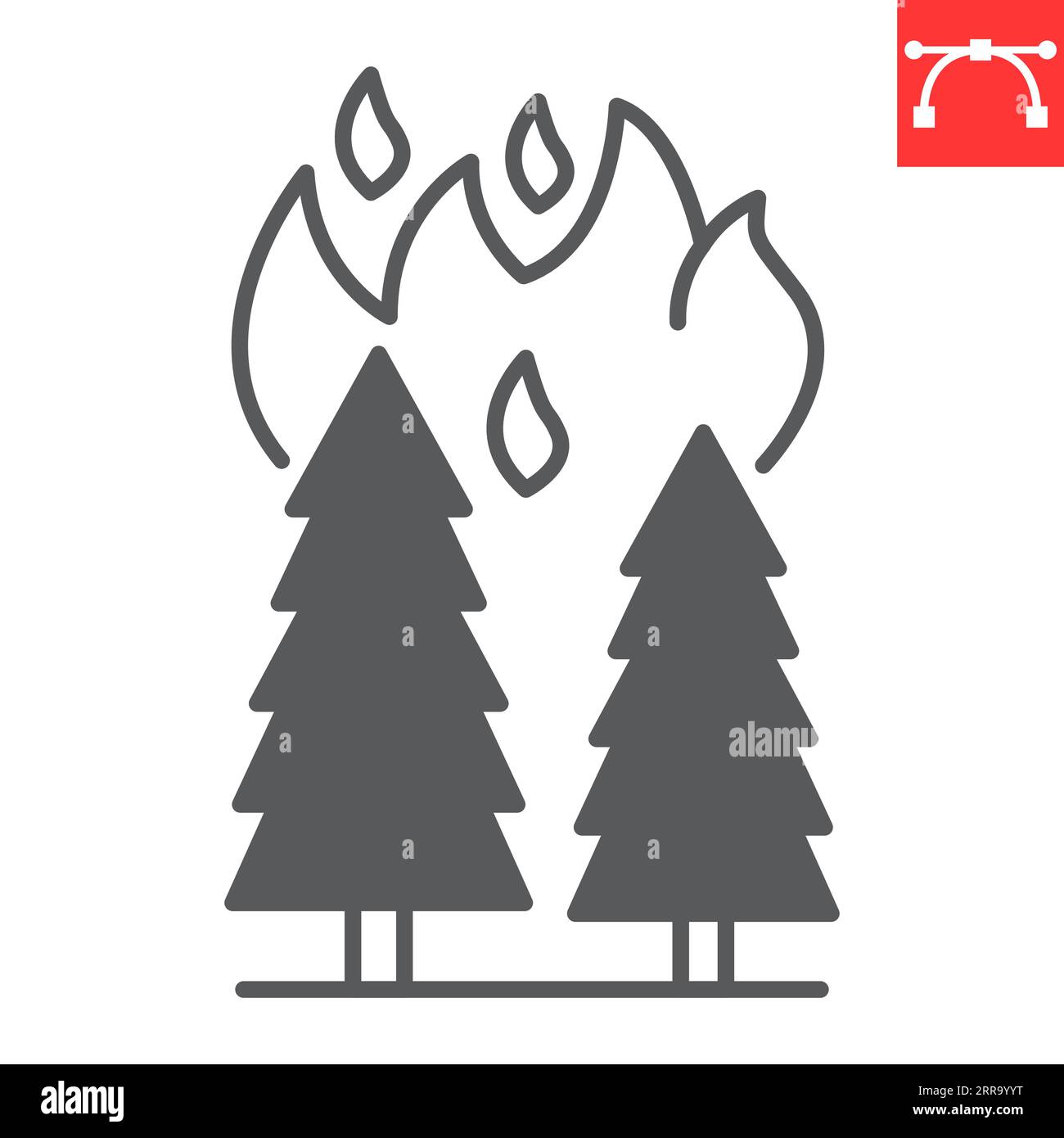 Forest fire glyph icon, climate change and ecology, pine tree on fire vector icon, vector graphics, editable stroke solid sign, eps 10. Stock Vector