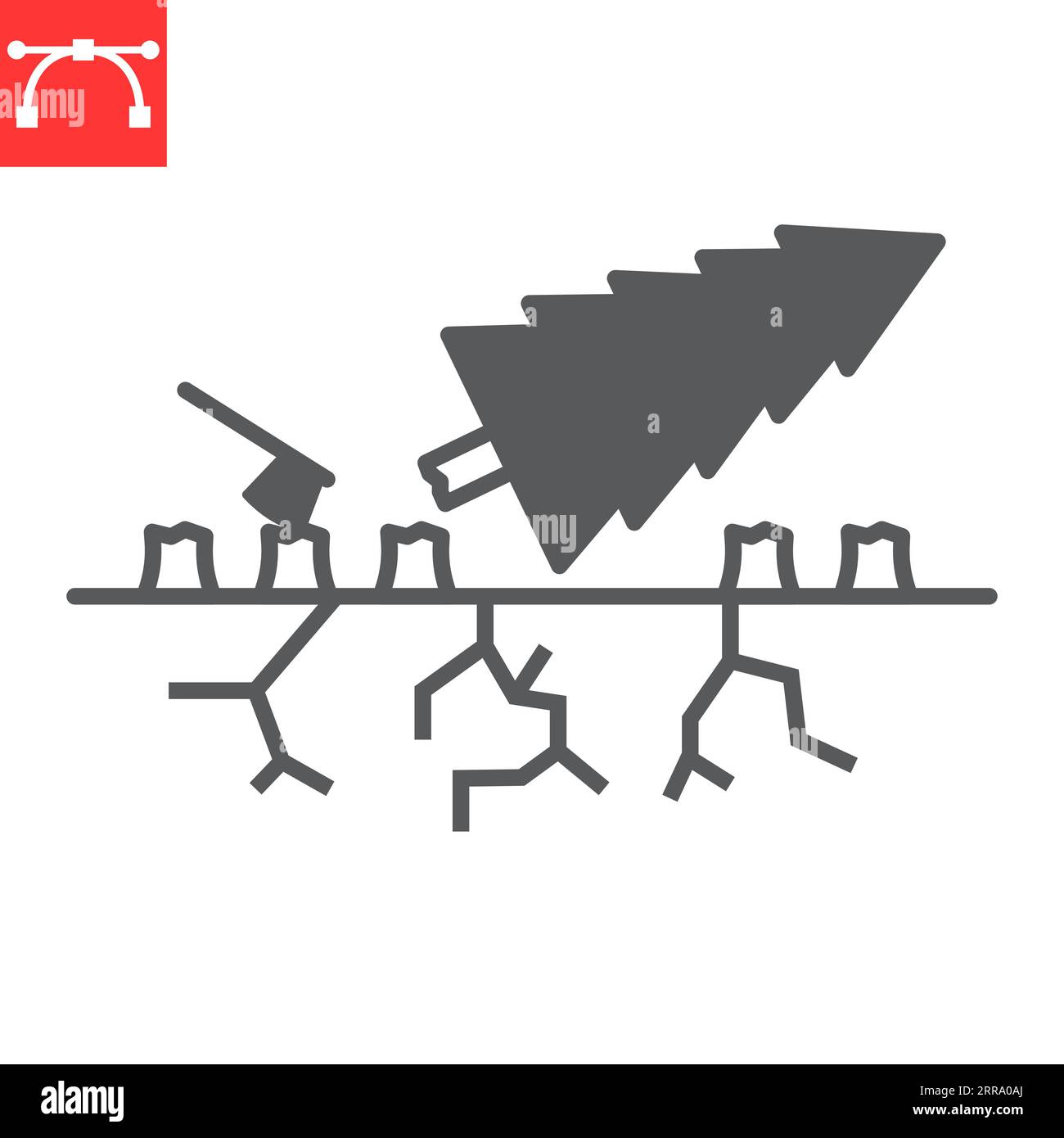 Deforestation glyph icon, climate change and ecology, tree stumps vector icon, vector graphics, editable stroke solid sign, eps 10. Stock Vector