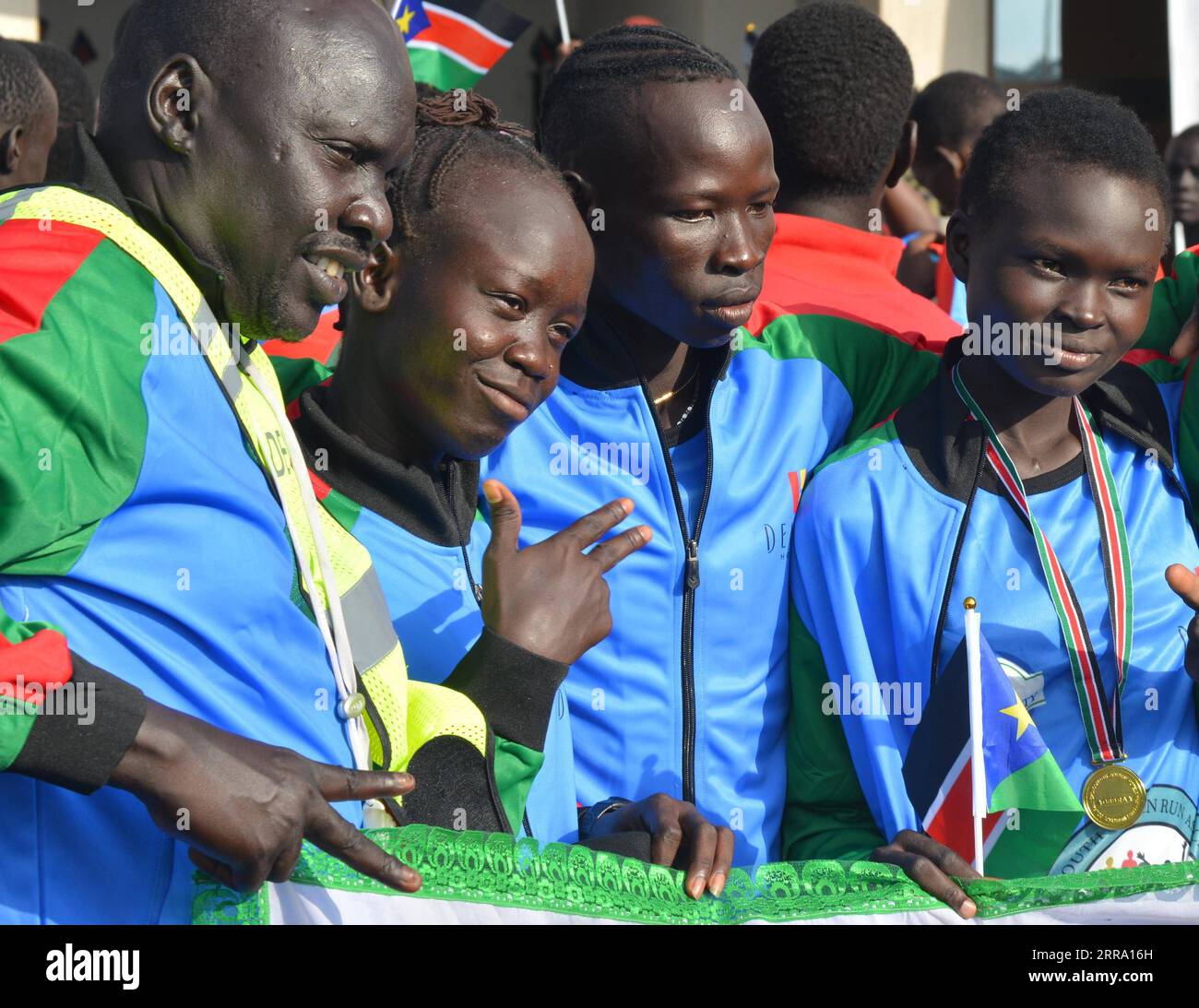 210709 -- JUBA, July 9, 2021 -- Athletes are seen after a marathon to celebrate the 10th anniversary of the country s independence in Juba, South Sudan, July 9, 2021. South Sudan on Friday marked its 10th anniversary of independence. Photo by /Xinhua SOUTH SUDAN-JUBA-10TH ANNIVERSARY-INDEPENDENCE DenisxElamu PUBLICATIONxNOTxINxCHN Stock Photo