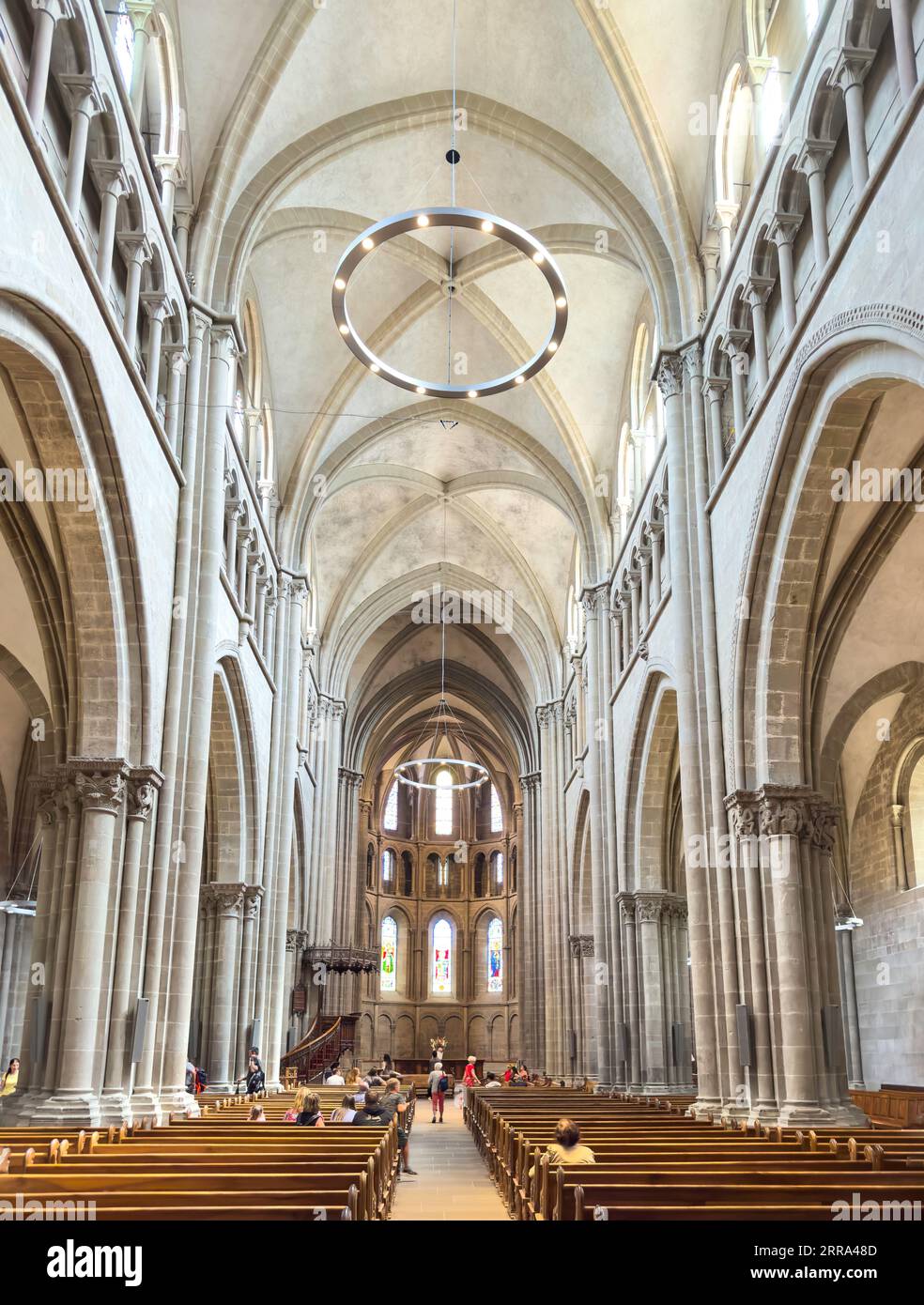 Interior nave of St Pierre Cathedral (Cathédrale Saint-Pierre Genève), Vieille-Ville, Geneva (Genève) Canton of Geneva, Switzerland Stock Photo