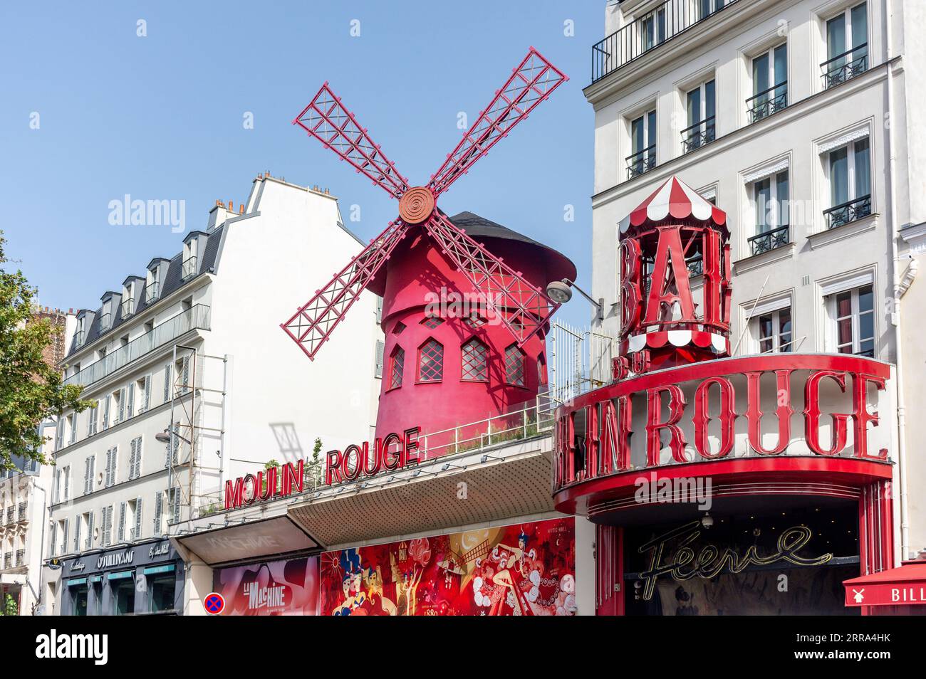 Moulin Rouge cabaret theatre, Place Blanche, Boulevard de Clichy, Pigalle District, Paris, Île-de-France, France Stock Photo