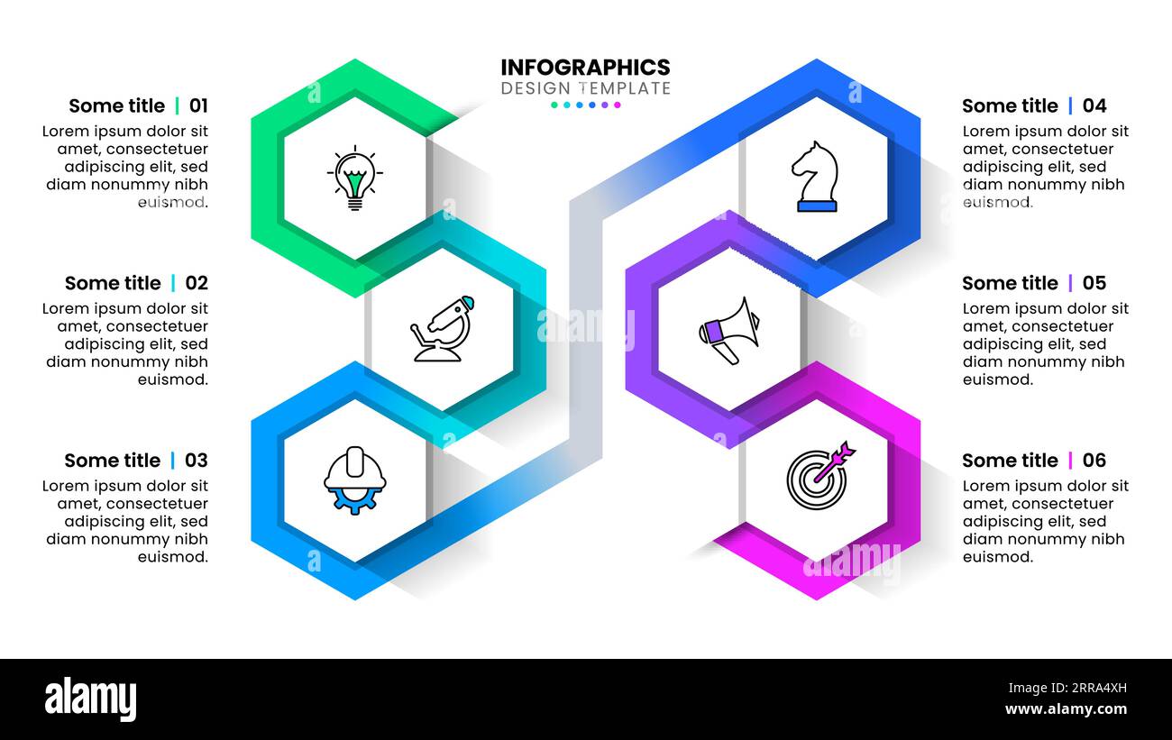 Infographic template with icons and 6 options or steps. Hexagons. Can ...
