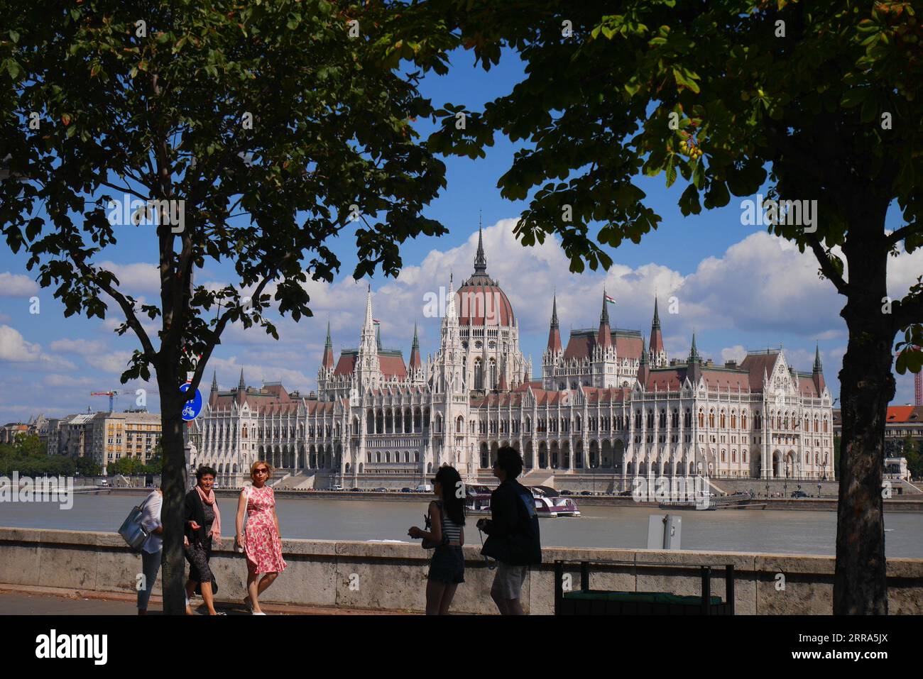 The neo-gothic parliament building from across the River Danube, designed by Imre Steindl in 1885, Budapest, Hungary Stock Photo