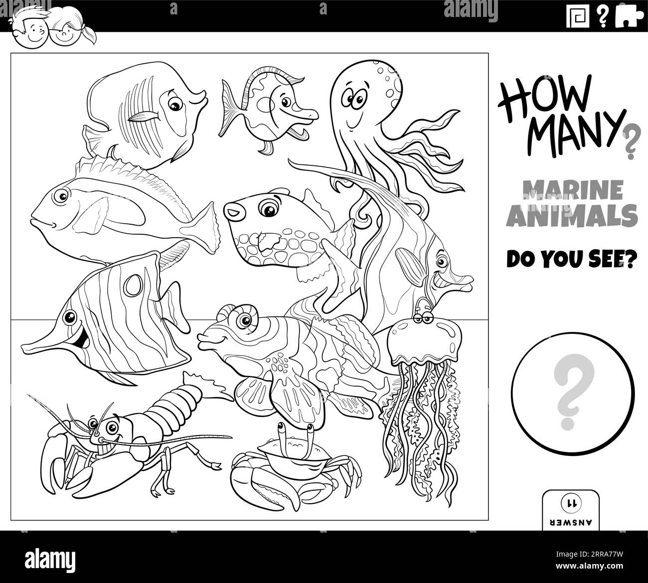 Black And White Illustration Of Educational Counting Activity With