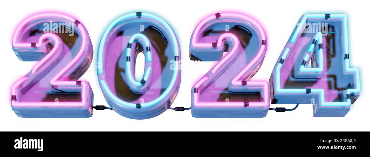 Year 2024 as Neon sign Stock Photo Alamy